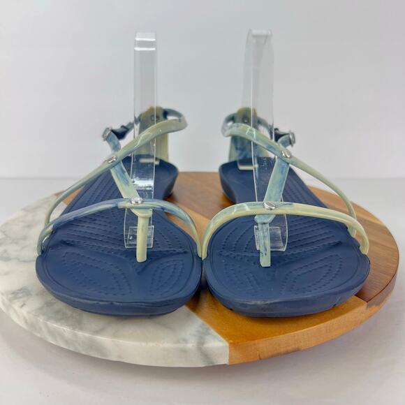 EUC Crocs Really Sexi Marbled Blue White Strappy Tie Dye Thong Flip Sandal 9 - Picture 3 of 8